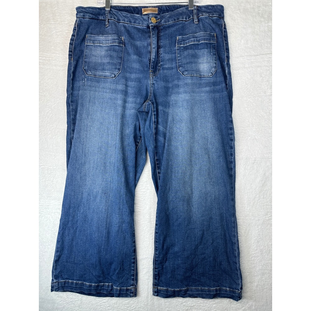 KUT from the Kloth Meg Wide Leg Jeans Womens 16W Blue High Rise Patch Pockets